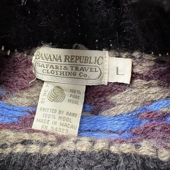 Banana Republic Safari Mens Vintage Sweater Large Wool Handmade Aztec Turtle - Picture 2 of 5